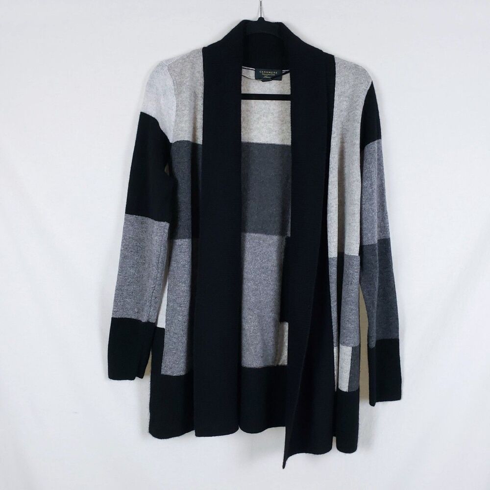 Charter Club Cashmere Cardigan Womens M Neutral Minimalist Colorblock Scandi